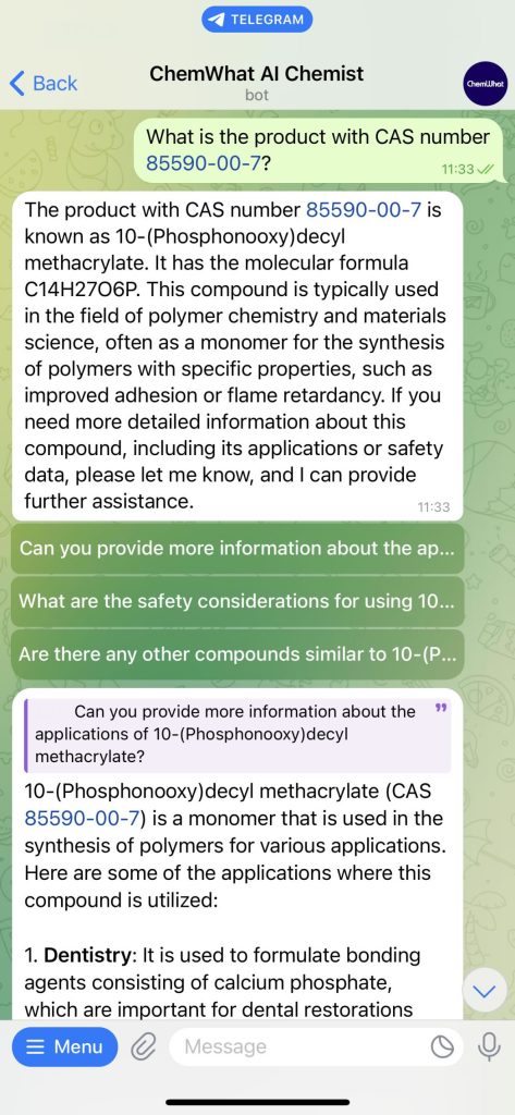 AI Chemist, powered by ChemWhat, now on Telegram